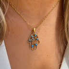 Altın Rengi Nazar Boncuklu Fatma Ana Eli Çelik Kolye