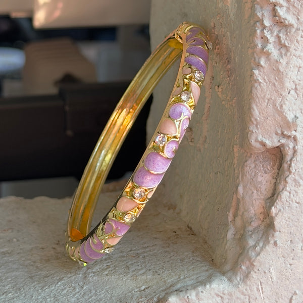 Lila Yaprak Desen Mineli Çelik Bilezik